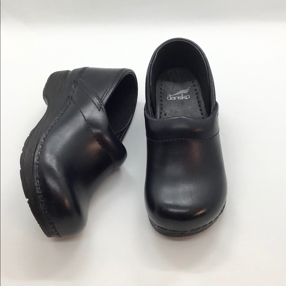 Dansko Black Leather Kids Clogs